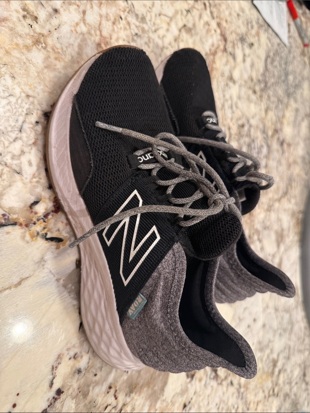 New Balance Black and Gray Knit-Accent Athletic Sneakers